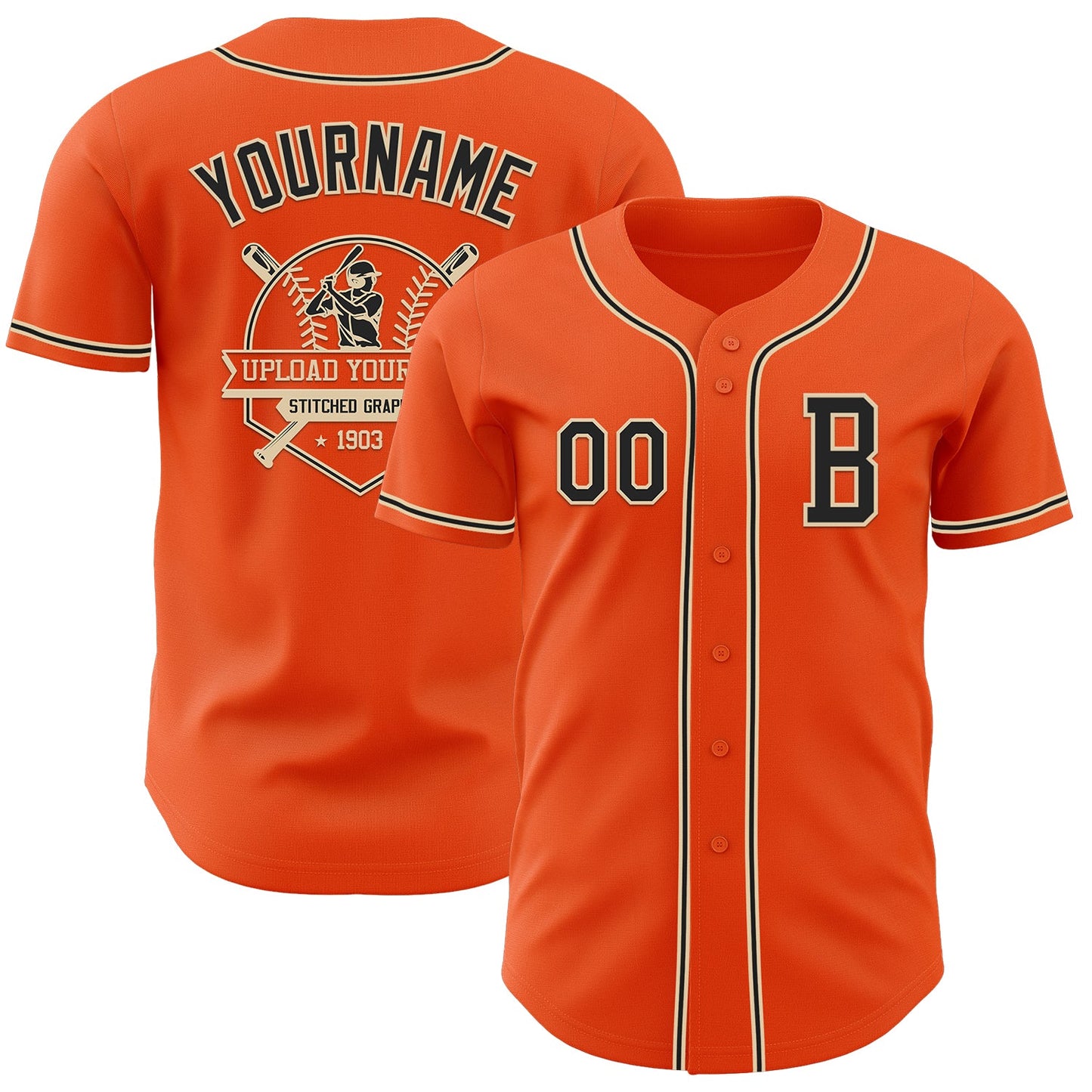 Custom Orange Black-City Cream Authentic Baseball Jersey - Sky-Custom