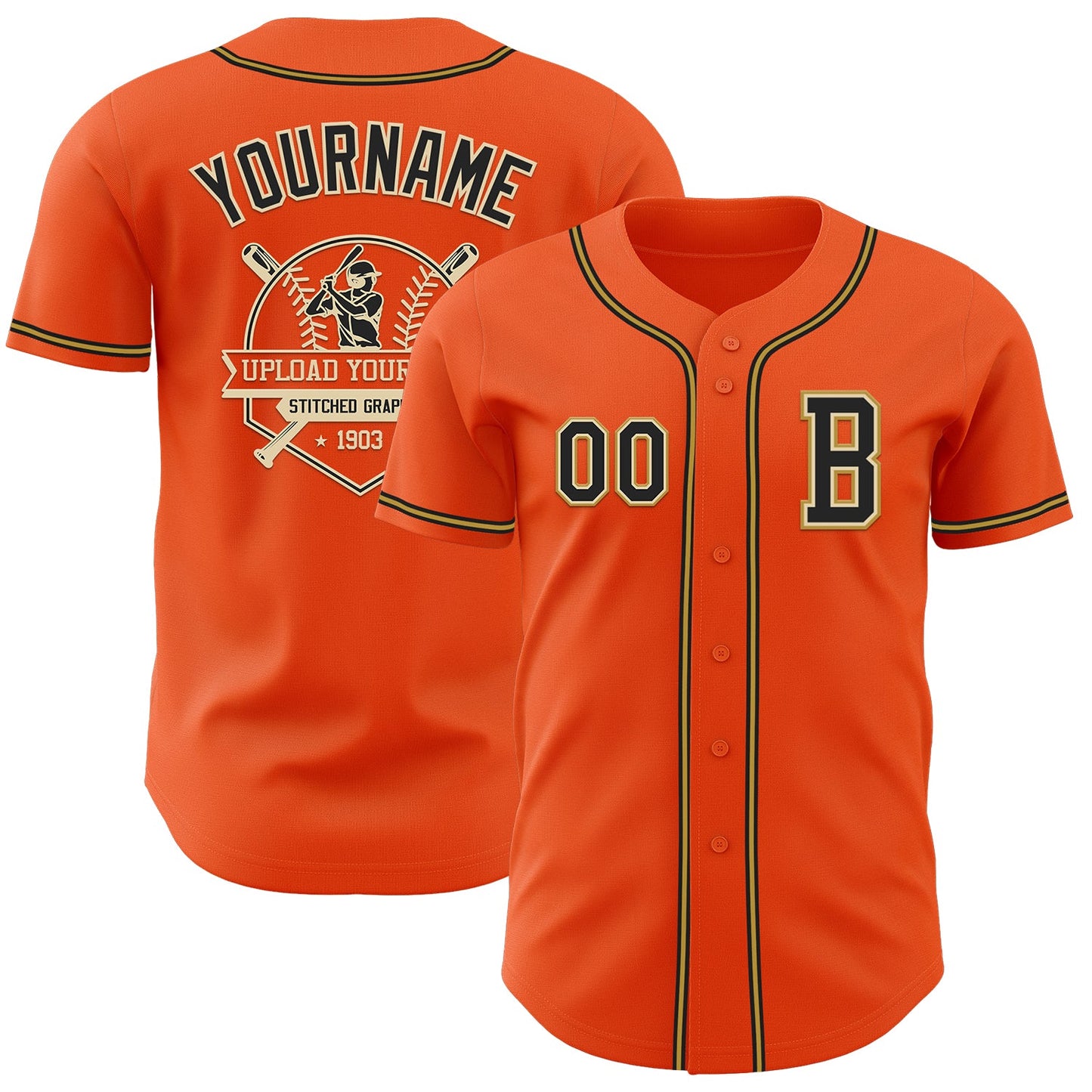 Custom Orange Black Cream-Old Gold Authentic Baseball Jersey - Sky-Custom