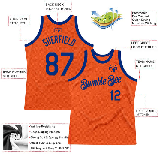 Custom Orange Royal Authentic Throwback Basketball Jersey - Sky-Custom