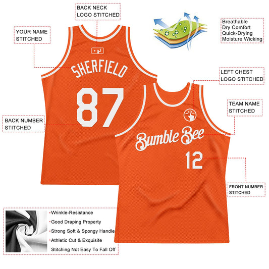 Custom Orange White Authentic Throwback Basketball Jersey - Sky-Custom
