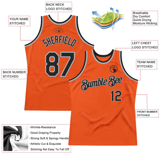 Custom Orange Black-Gray Authentic Throwback Basketball Jersey - Sky-Custom
