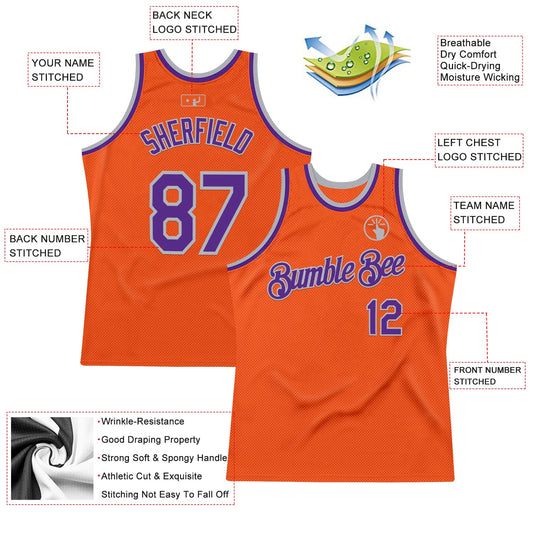 Custom Orange Purple-Gray Authentic Throwback Basketball Jersey - Sky-Custom
