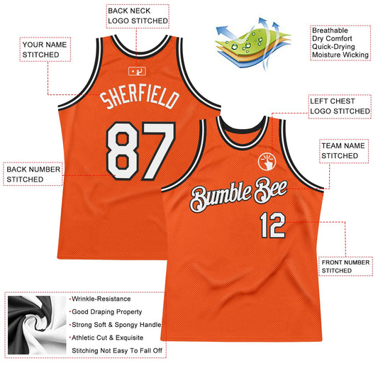Custom Orange White-Black Authentic Throwback Basketball Jersey - Sky-Custom