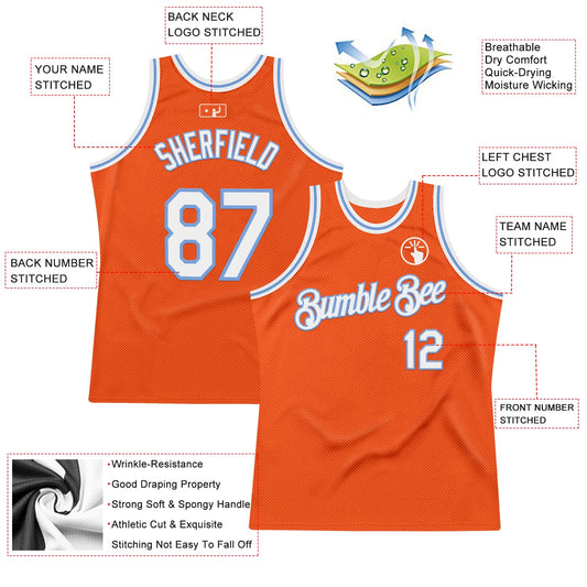 Custom Orange White-Light Blue Authentic Throwback Basketball Jersey - Sky-Custom