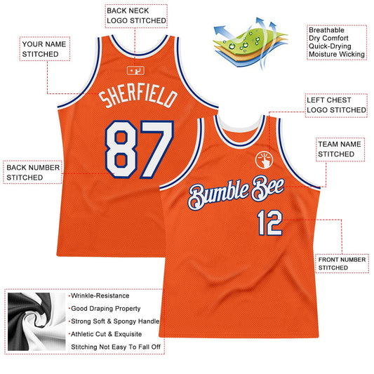 Custom Orange White-Royal Authentic Throwback Basketball Jersey - Sky-Custom