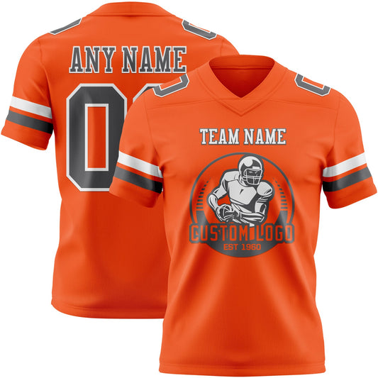 Custom Orange Steel Gray-White Mesh Authentic Football Jersey - Sky-Custom