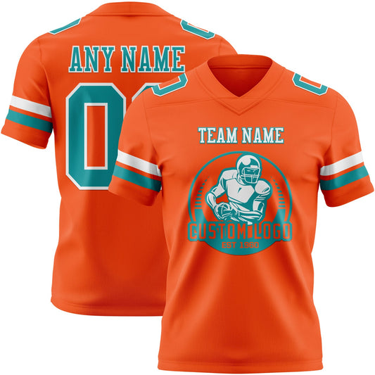 Custom Orange Teal-White Mesh Authentic Football Jersey - Sky-Custom