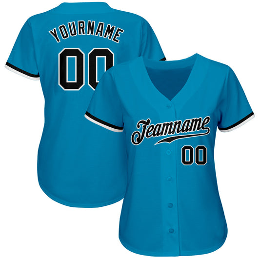 Custom Panther Blue Black-White Authentic Baseball Jersey - Sky-Custom