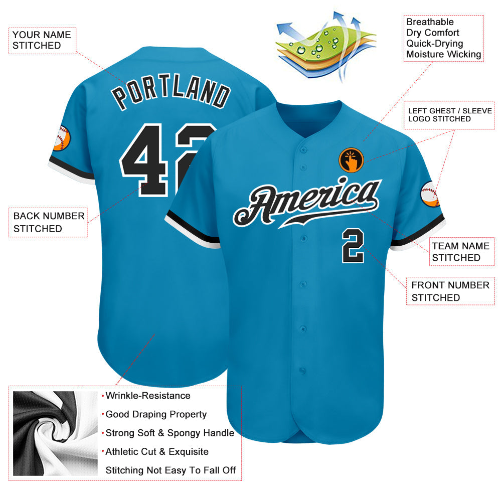 Custom Panther Blue Black-White Authentic Baseball Jersey - Sky-Custom