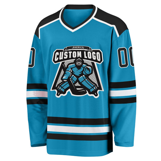 Custom Panther Blue Black-White Hockey Jersey - Sky-Custom