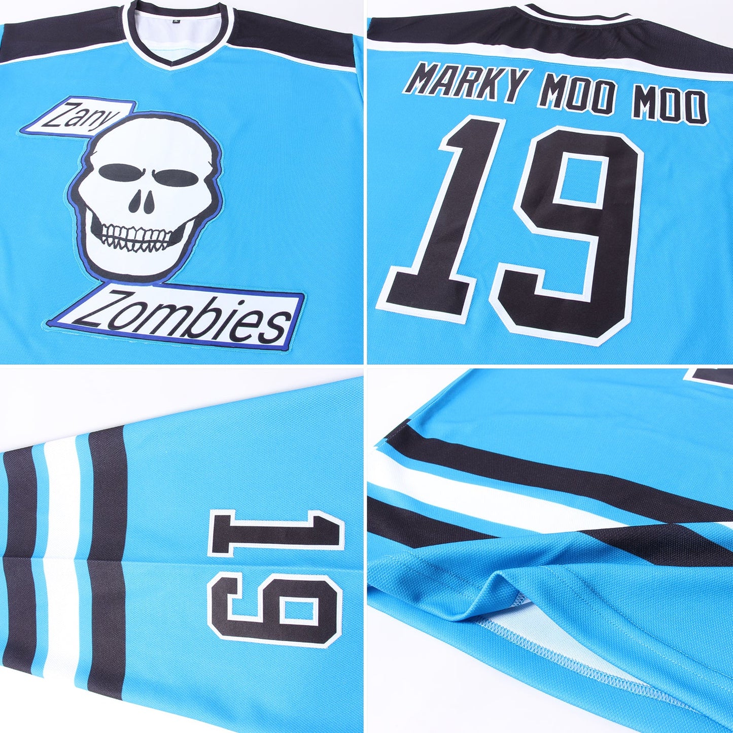 Custom Panther Blue Black-White Hockey Jersey - Sky-Custom