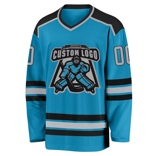 Custom Panther Blue Gray-Black Hockey Jersey - Sky-Custom