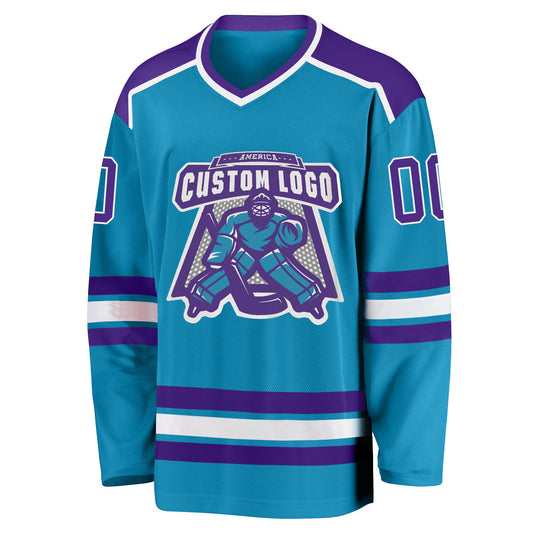 Custom Panther Blue Purple-White Hockey Jersey - Sky-Custom