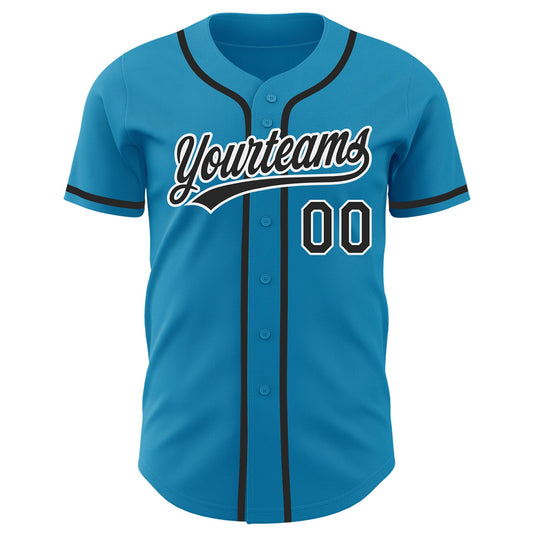 Custom Panther Blue Black-White Authentic Baseball Jersey - Sky-Custom