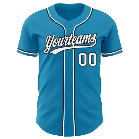Custom Panther Blue White-Black Authentic Baseball Jersey - Sky-Custom