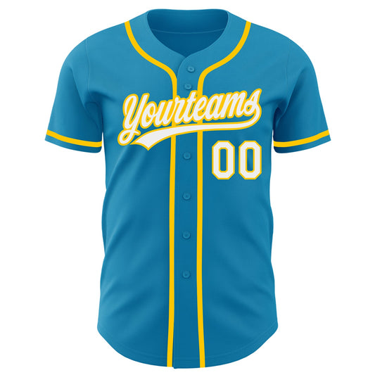 Custom Panther Blue White-Yellow Authentic Baseball Jersey - Sky-Custom