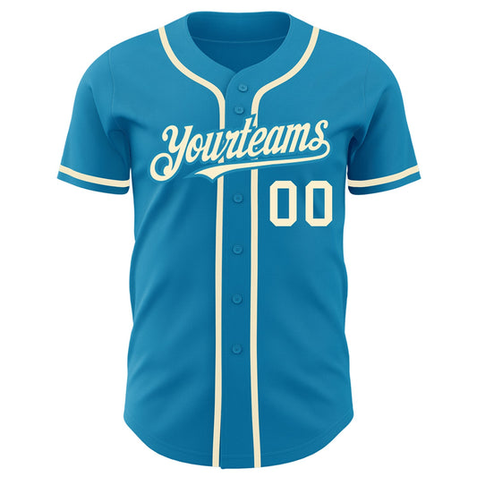 Custom Panther Blue Cream Authentic Baseball Jersey - Sky-Custom