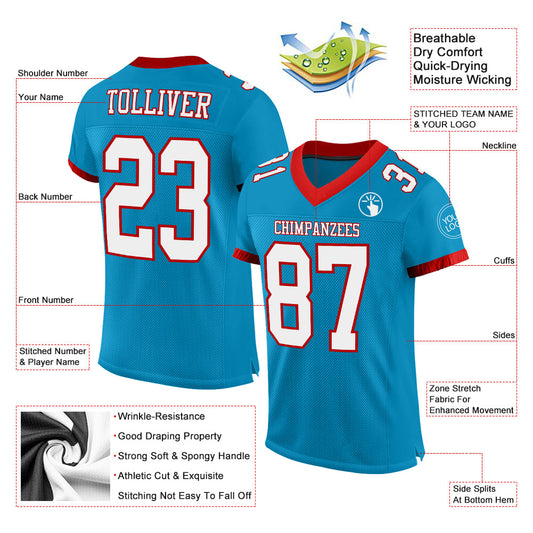 Custom Panther Blue White-Red Mesh Authentic Football Jersey - Sky-Custom