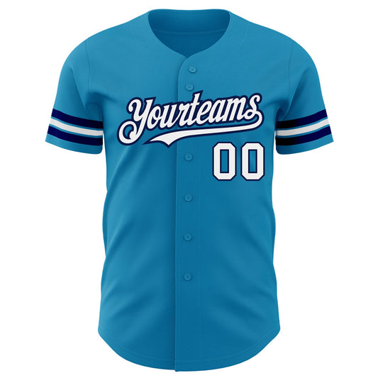 Custom Panther Blue White-Navy Authentic Baseball Jersey - Sky-Custom