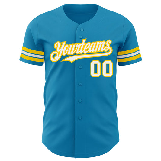 Custom Panther Blue White-Yellow Authentic Baseball Jersey - Sky-Custom