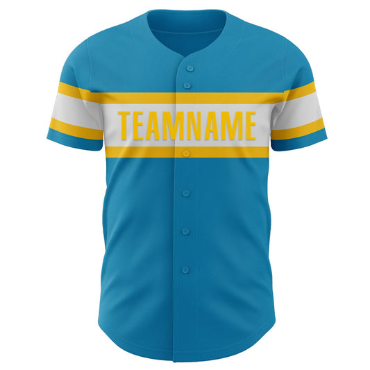 Custom Panther Blue White-Yellow Authentic Baseball Jersey - Sky-Custom
