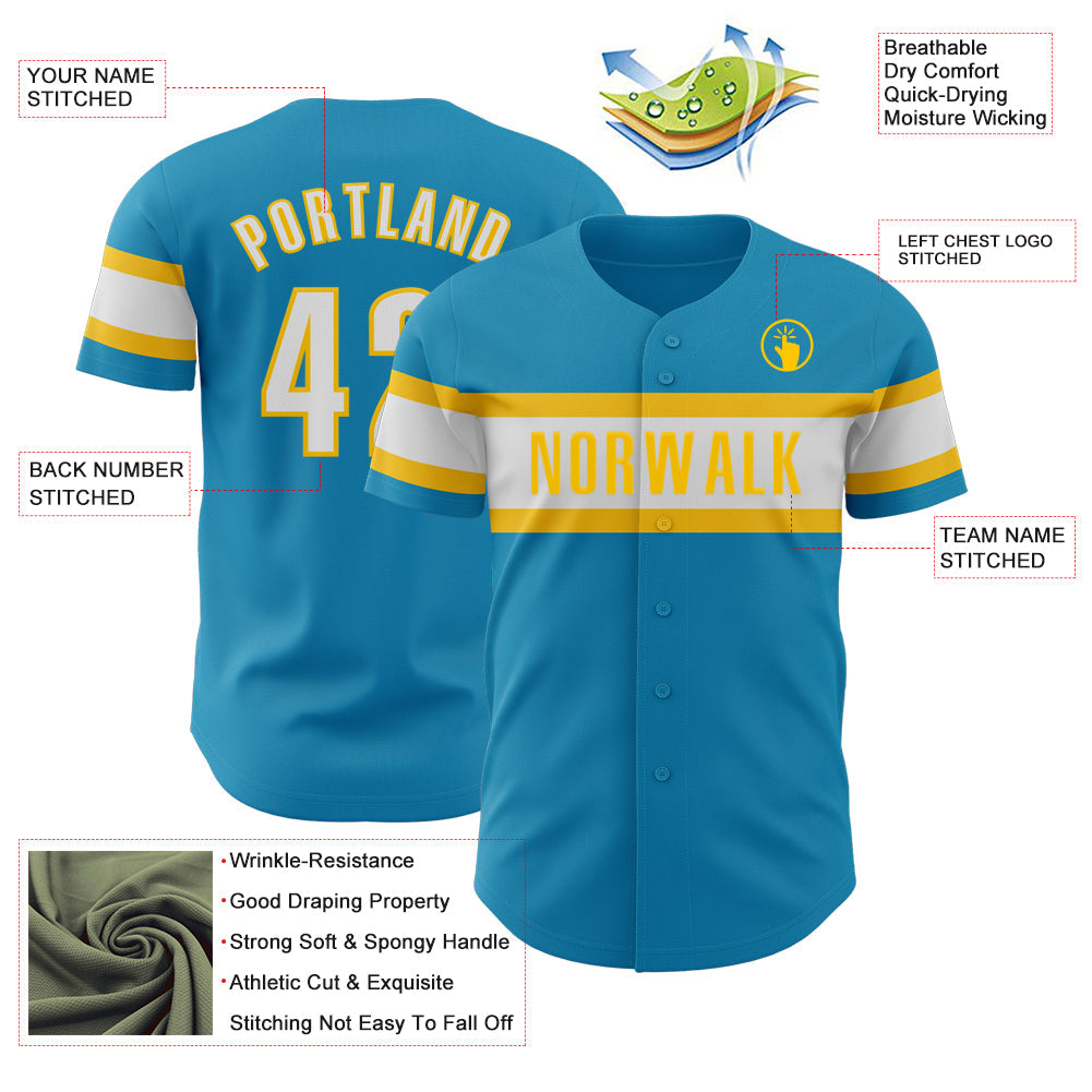 Custom Panther Blue White-Yellow Authentic Baseball Jersey - Sky-Custom