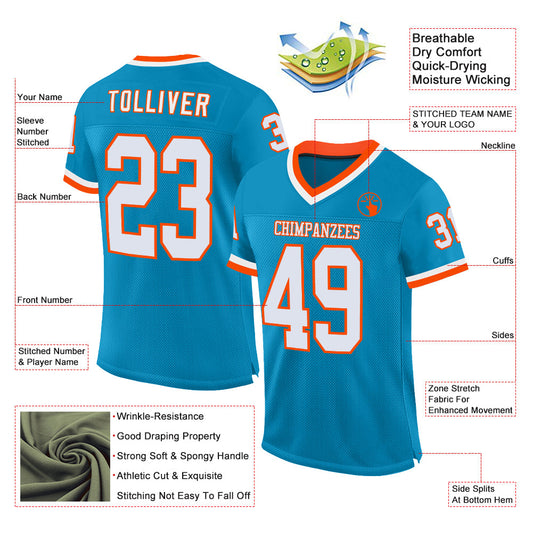 Custom Panther Blue White-Orange Mesh Authentic Throwback Football Jersey - Sky-Custom
