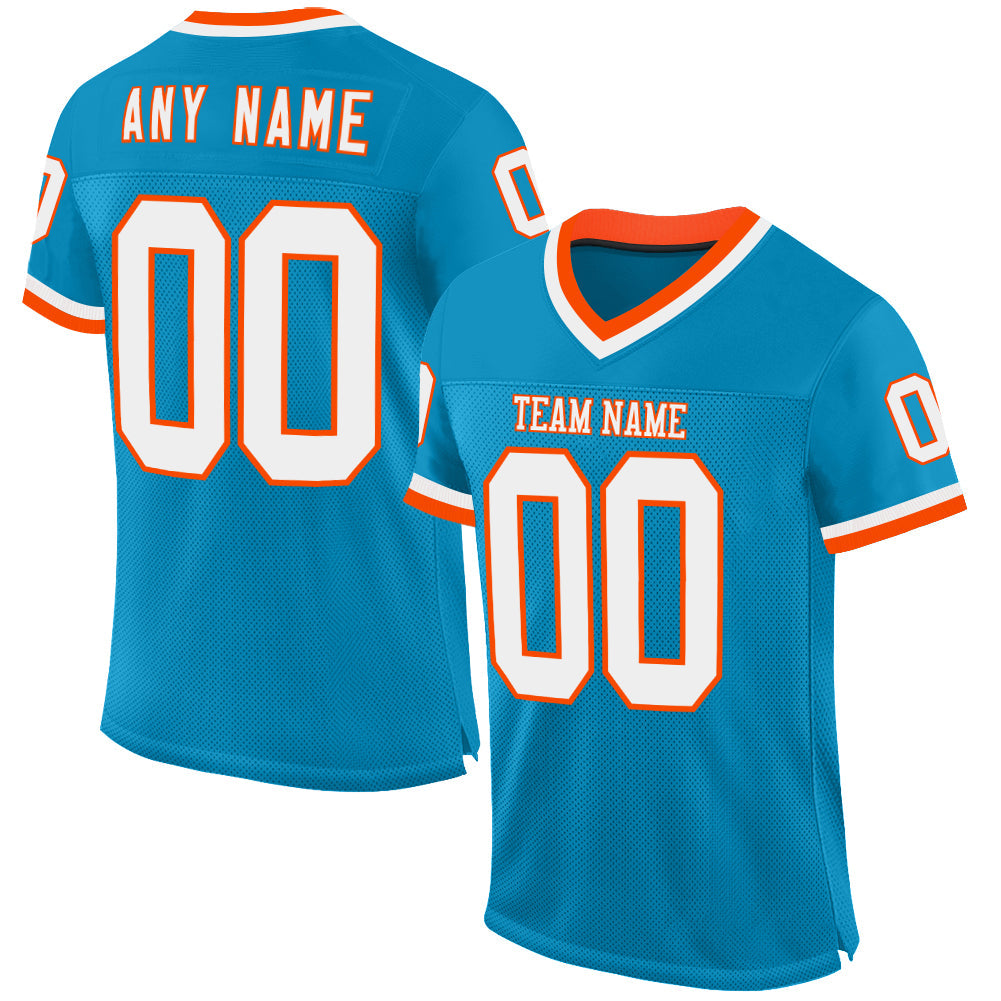 Custom Panther Blue White-Orange Mesh Authentic Throwback Football Jersey - Sky-Custom