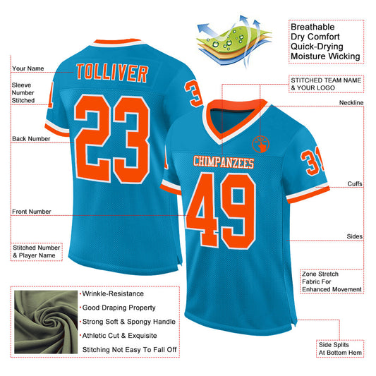 Custom Panther Blue Orange-White Mesh Authentic Throwback Football Jersey - Sky-Custom