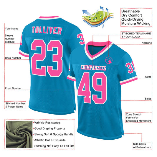 Custom Panther Blue Pink-White Mesh Authentic Throwback Football Jersey - Sky-Custom