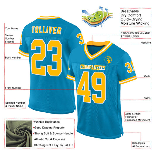 Custom Panther Blue Gold-White Mesh Authentic Throwback Football Jersey - Sky-Custom