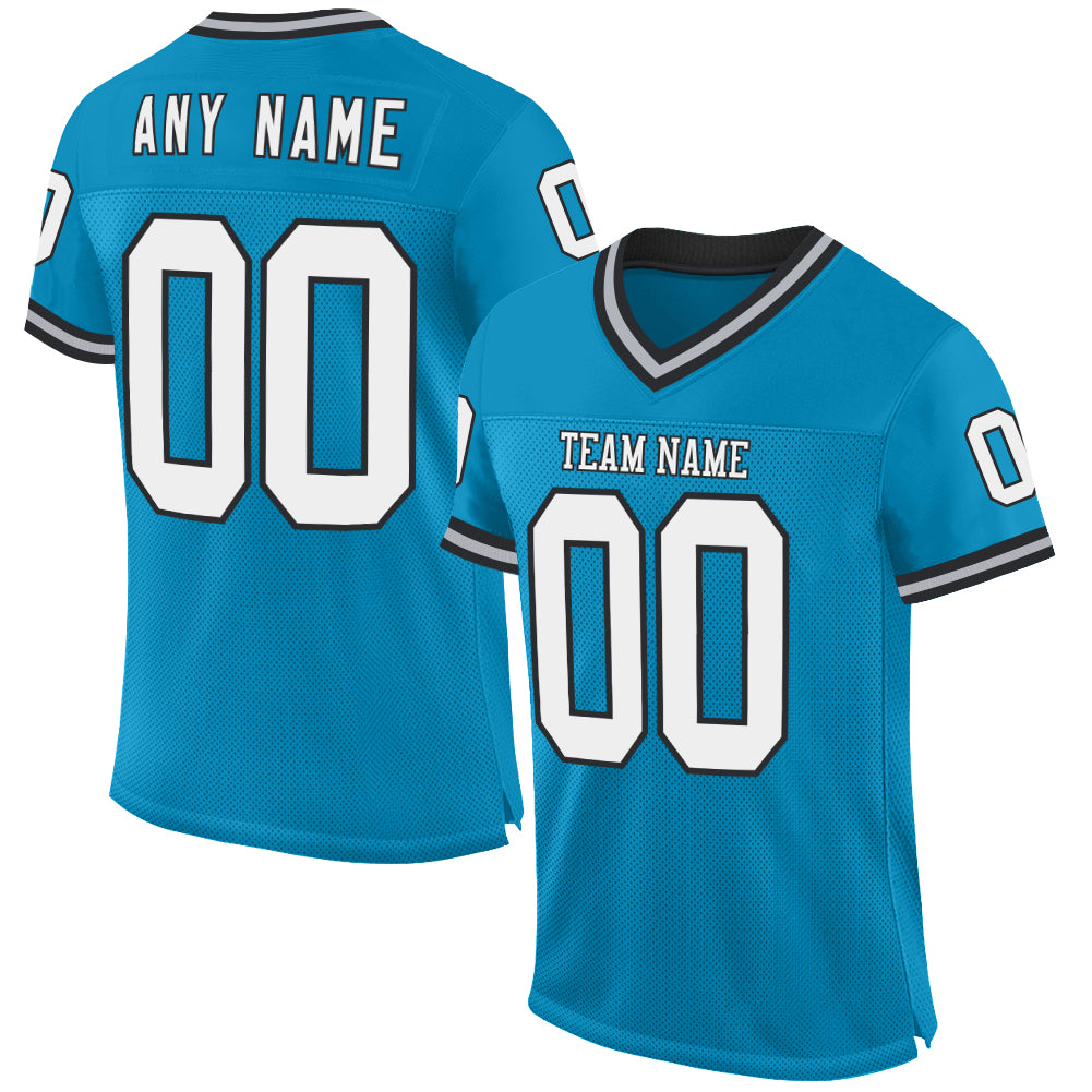 Custom Panther Blue White-Black Mesh Authentic Throwback Football Jersey - Sky-Custom