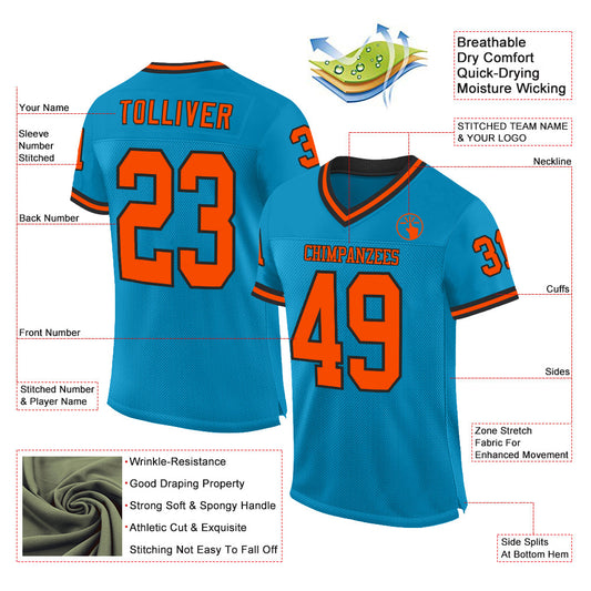 Custom Panther Blue Orange-Black Mesh Authentic Throwback Football Jersey - Sky-Custom