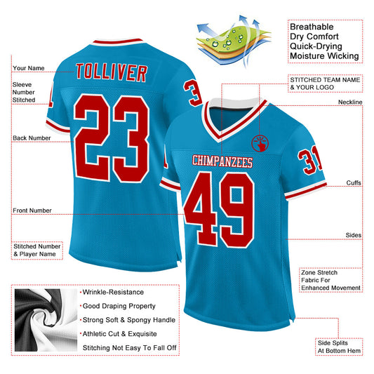 Custom Panther Blue Red-White Mesh Authentic Throwback Football Jersey - Sky-Custom