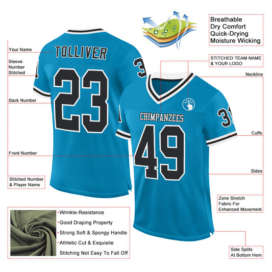 Custom Panther Blue Black-White Mesh Authentic Throwback Football Jersey - Sky-Custom