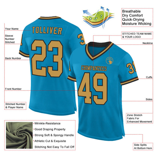 Custom Panther Blue Old Gold-Black Mesh Authentic Throwback Football Jersey - Sky-Custom