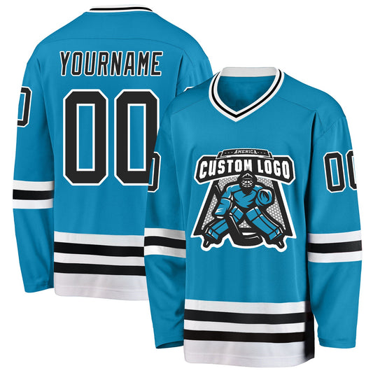 Custom Panther Blue Black-White Hockey Jersey - Sky-Custom
