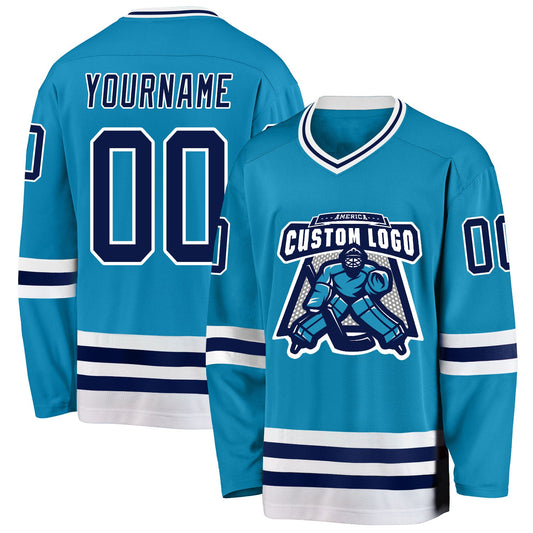 Custom Panther Blue Navy-White Hockey Jersey - Sky-Custom