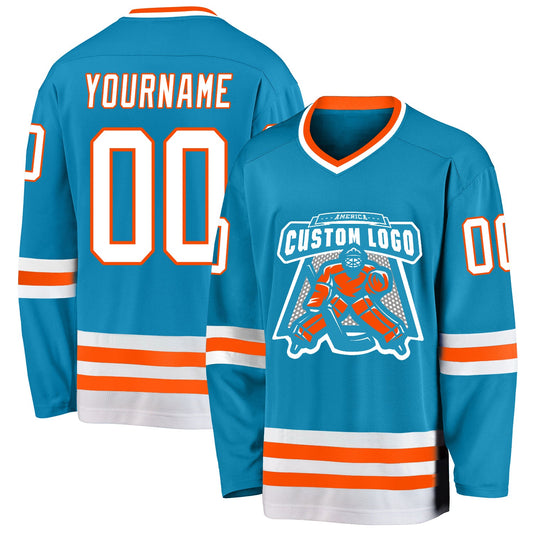 Custom Panther Blue White-Orange Hockey Jersey - Sky-Custom