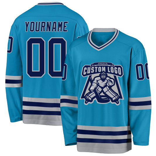 Custom Panther Blue Navy-Gray Hockey Jersey - Sky-Custom