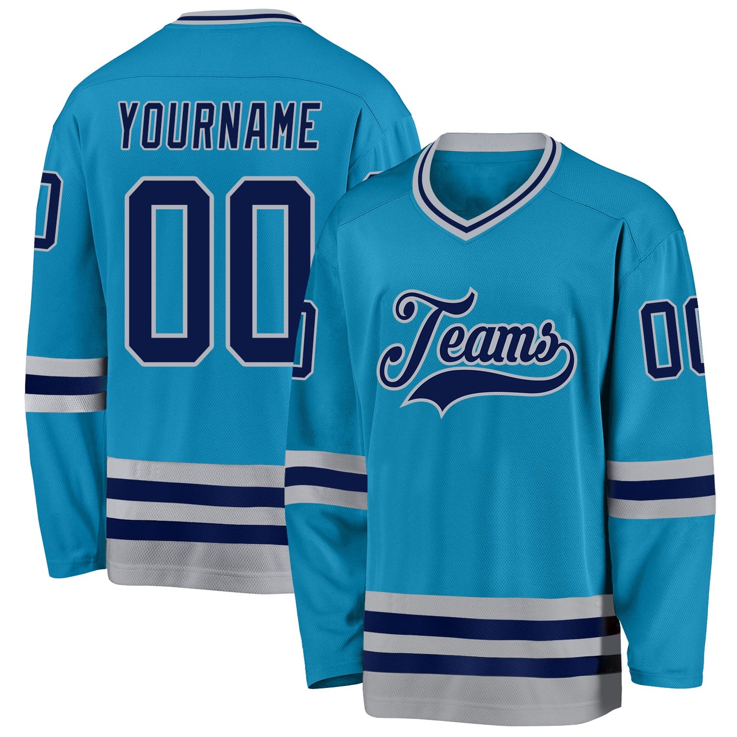 Custom Panther Blue Navy-Gray Hockey Jersey - Sky-Custom