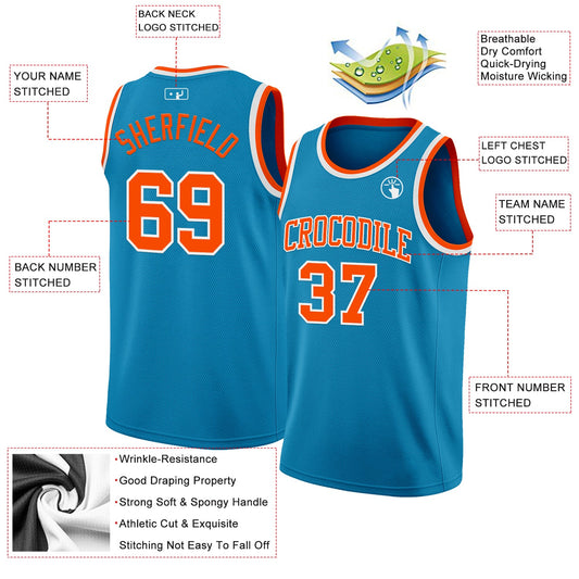 Custom Panther Blue Orange-White Authentic Basketball Jersey - Sky-Custom