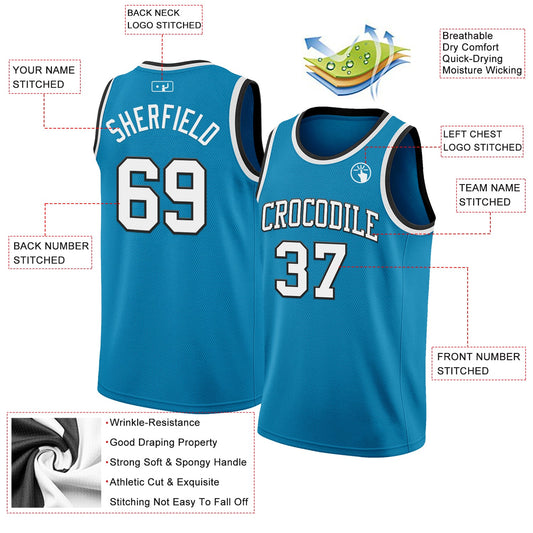 Custom Panther Blue White-Black Authentic Basketball Jersey - Sky-Custom