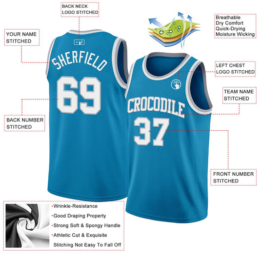 Custom Panther Blue White-Gray Authentic Basketball Jersey - Sky-Custom