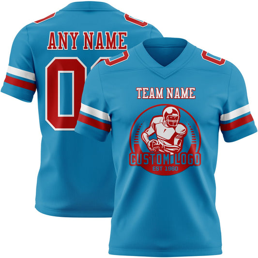 Custom Panther Blue Red-White Mesh Authentic Football Jersey - Sky-Custom