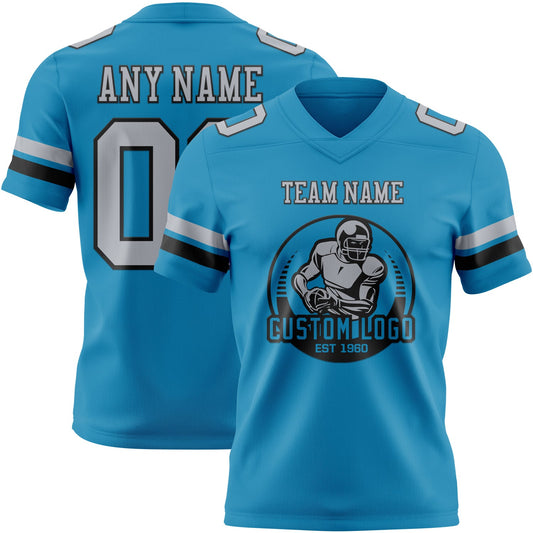 Custom Panther Blue Gray-Black Mesh Authentic Football Jersey - Sky-Custom