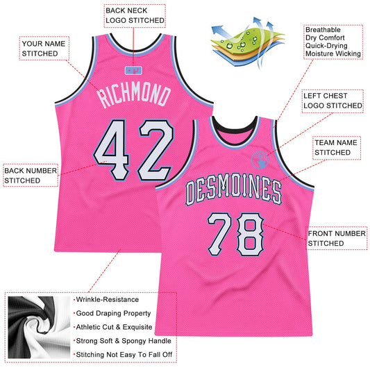 Custom Pink White-Light Blue Authentic Throwback Basketball Jersey - Sky-Custom