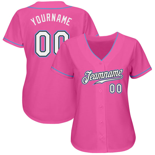 Custom Pink White-Light Blue Authentic Baseball Jersey - Sky-Custom