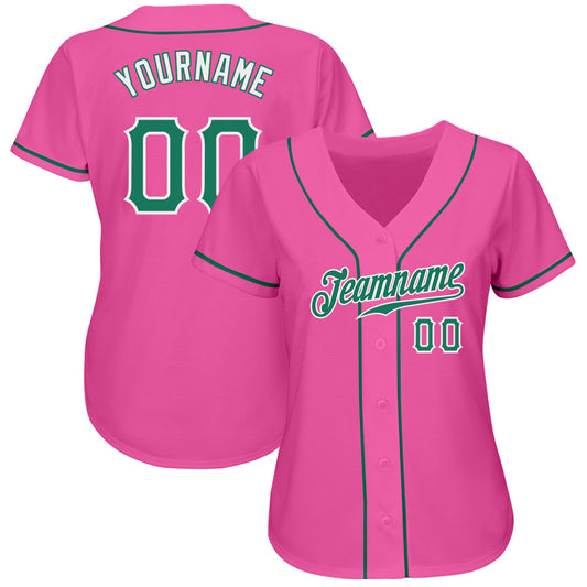 Custom Pink Kelly Green-White Authentic Baseball Jersey - Sky-Custom