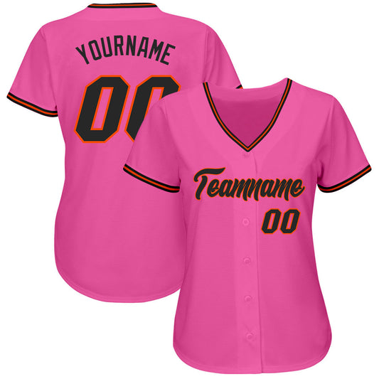 Custom Pink Black-Orange Authentic Baseball Jersey - Sky-Custom